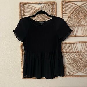 BANANA REPUBLIC Crinkle‎ Semi Sheer Short Sleeve Top Black Women's Sz XS B44